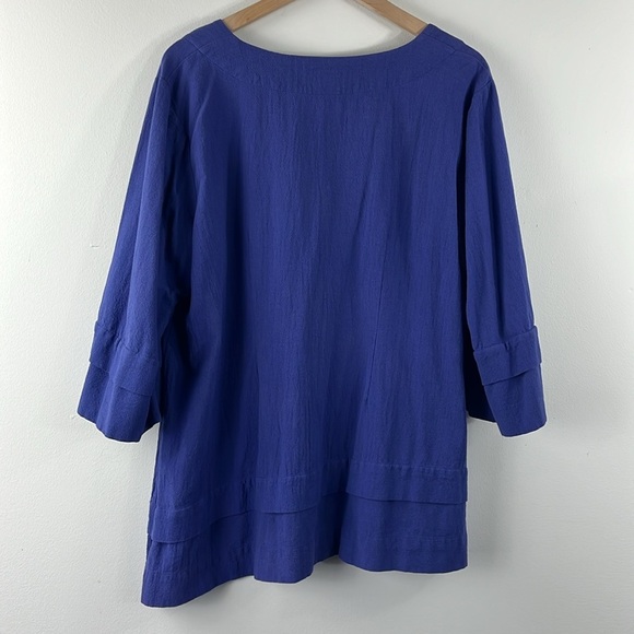 Soft Surroundings Blue Purple 100% Cotton Tiered Scoop Neck Top Womens Size 1X - Picture 2 of 8